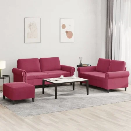 Juego de sofás con cojines 3 piezas terciopelo rojo tinto de , Sofás - Ref: Foro24-3202224, Precio: 581,14 €, Descuento: %