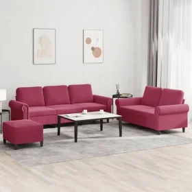 Juego de sofás con cojines 3 piezas terciopelo rojo tinto de , Sofás - Ref: Foro24-3202264, Precio: 590,27 €, Descuento: %