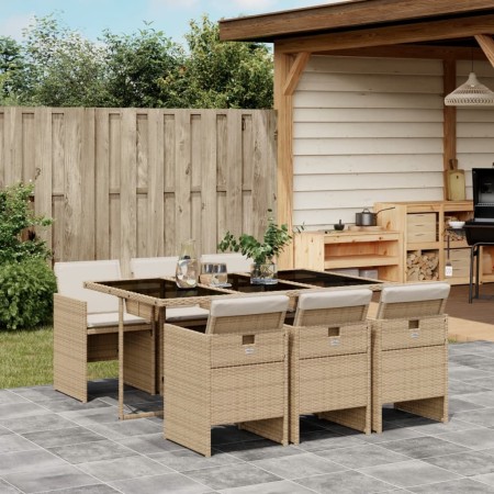 Set comedor de jardín 7 pzas con cojines ratán sintético beige de , Conjuntos de jardín - Ref: Foro24-3210550, Precio: 431,14...