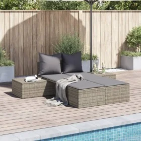 Tumbona doble con cojines ratán sintético gris de , Tumbonas - Ref: Foro24-368391, Precio: 266,22 €, Descuento: %