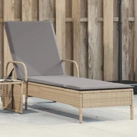 Liegestuhl mit Rädern und Kissen aus synthetischem Rattan in Beige. von , Liegen - Ref: Foro24-368311, Preis: 171,41 €, Rabat...