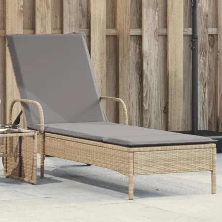 Tumbona con ruedas y cojín ratán sintético beige by , Loungers - Ref: Foro24-368311, Price: 171,41 €, Discount: %