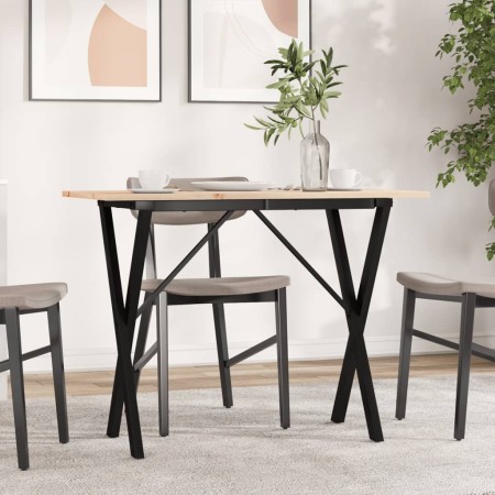 Mesa de comedor marco X madera maciza pino y acero 100x50x75cm de , Mesas de cocina y de comedor - Ref: Foro24-3282697, Preci...