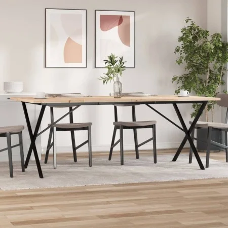 Mesa de comedor marco X madera maciza pino acero 200x100x75,5cm de , Mesas de cocina y de comedor - Ref: Foro24-3282767, Prec...
