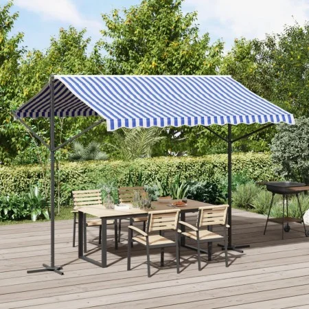 Toldo de pie tela y acero azul y blanco 300x300 cm de , Sombrillas - Ref: Foro24-368931, Precio: 241,48 €, Descuento: %