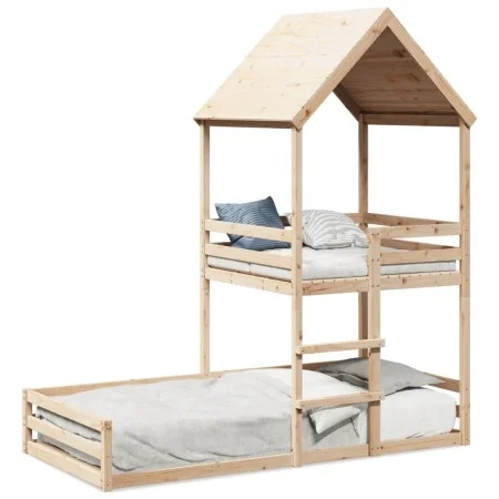 Cama con techo madera maciza de pino 90x200 cm de , Camas y somieres - Ref: Foro24-3282390, Precio: 330,67 €, Descuento: %