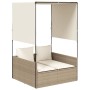 Tumbona doble con techo y cortinas ratán sintético beige de , Tumbonas - Ref: Foro24-4002759, Precio: 233,72 €, Descuento: %