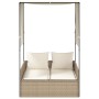 Tumbona doble con techo y cortinas ratán sintético beige de , Tumbonas - Ref: Foro24-4002759, Precio: 233,72 €, Descuento: %
