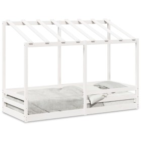 Cama infantil con techo madera maciza pino blanca 90x190 cm de , Camas y somieres - Ref: Foro24-847007, Precio: 128,73 €, Des...
