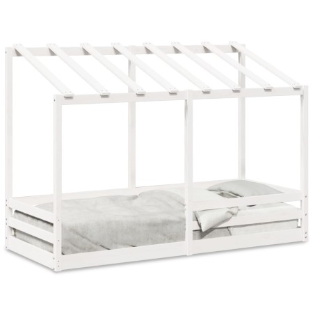Cama infantil con techo madera maciza pino blanca 90x190 cm de , Camas y somieres - Ref: Foro24-847007, Precio: 128,73 €, Des...
