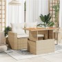 Mesa de jardín ratán PE y madera de acacia beige 100x55x73 cm de , Mesas de jardín - Ref: Foro24-366065, Precio: 95,03 €, Des...