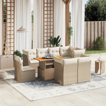 Set de sofás de jardín 9 pzas con cojines ratán sintético beige de , Conjuntos de jardín - Ref: Foro24-3270933, Precio: 596,2...
