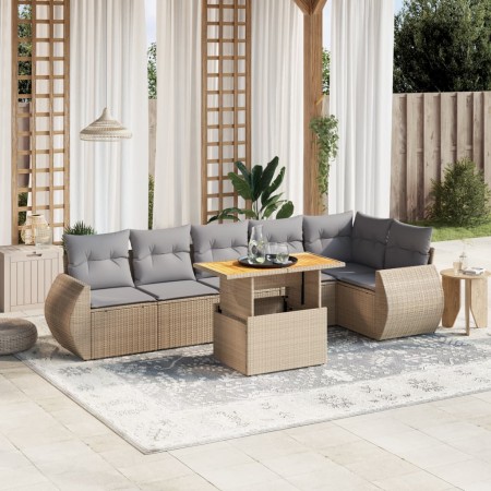 Set sofás de jardín 7 piezas y cojines ratán sintético beige de , Conjuntos de jardín - Ref: Foro24-3272207, Precio: 494,12 €...