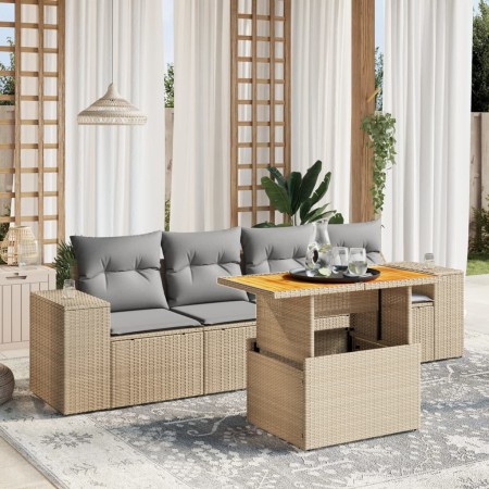 Juego de sofás jardín con cojines 5 pzas ratán sintético beige de , Conjuntos de jardín - Ref: Foro24-3272515, Precio: 356,14...