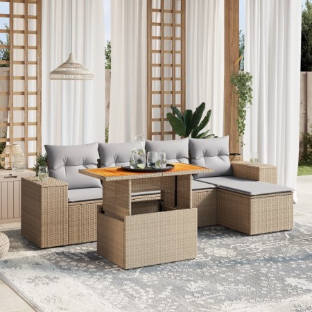 Juego de sofás jardín con cojines 6 pzas ratán sintético beige de , Conjuntos de jardín - Ref: Foro24-3272613, Precio: 396,23...