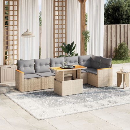 Set sofás de jardín 7 piezas y cojines ratán sintético beige de , Conjuntos de jardín - Ref: Foro24-3273089, Precio: 467,29 €...