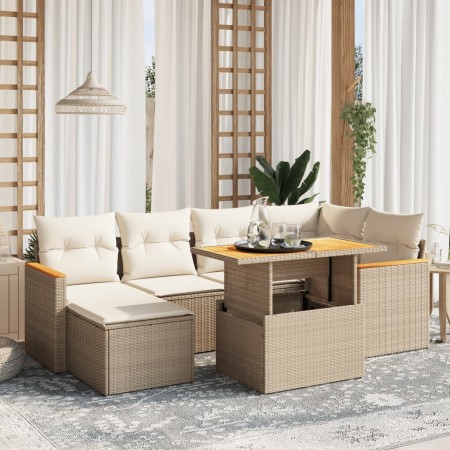 Set sofás de jardín 7 piezas y cojines ratán sintético beige de , Conjuntos de jardín - Ref: Foro24-3273179, Precio: 463,09 €...