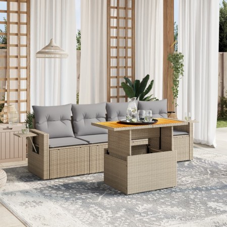 Juego de sofás jardín con cojines 5 pzas ratán sintético beige de , Conjuntos de jardín - Ref: Foro24-3271633, Precio: 348,18...