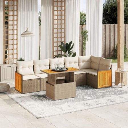 Set sofás de jardín 7 piezas y cojines ratán sintético beige de , Conjuntos de jardín - Ref: Foro24-3273970, Precio: 468,44 €...