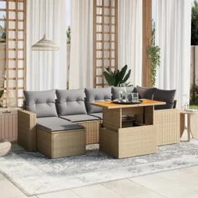 Set sofás de jardín 7 piezas y cojines ratán sintético beige de , Conjuntos de jardín - Ref: Foro24-3275593, Precio: 470,04 €...