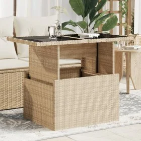 Mesa de jardín superficie de vidrio ratán PE beige 100x55x73 cm de , Mesas de jardín - Ref: Foro24-366059, Precio: 108,51 €, ...