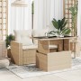 Mesa de jardín superficie de vidrio ratán PE beige 100x55x73 cm de , Mesas de jardín - Ref: Foro24-366059, Precio: 104,51 €, ...