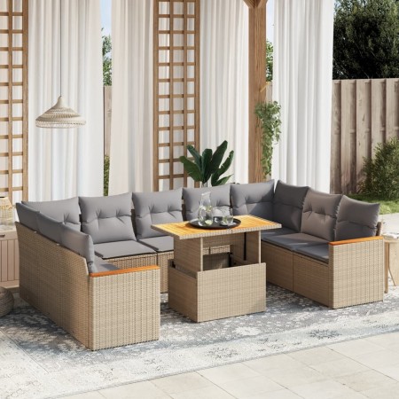 Juego de sofás jardín con cojines beige 10 pzas ratán sintético de , Conjuntos de jardín - Ref: Foro24-3273222, Precio: 613,6...