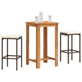 Mesa y taburetes de jardín 3 pzas madera acacia ratán PE marrón de , Conjuntos de jardín - Ref: Foro24-3295266, Precio: 183,7...