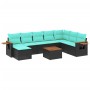 Set de sofás de jardín 9 pzas con cojines ratán sintético negro en Conjuntos de jardín | Comprar online en Foru.es