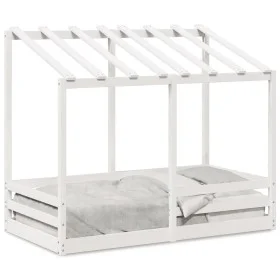 Cama para niños con techo madera de pino blanco 80x160 cm de , Camas y somieres - Ref: Foro24-847013, Precio: 118,98 €, Descu...