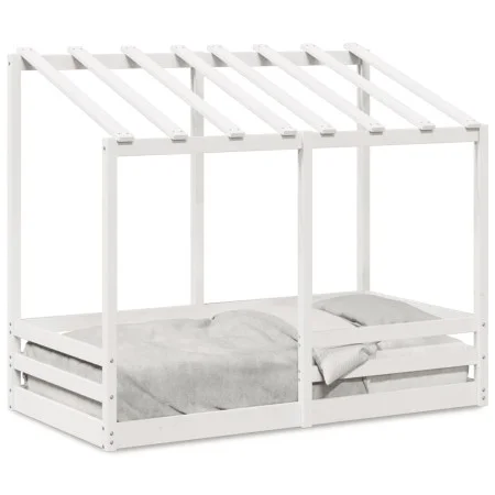 Cama para niños con techo madera de pino blanco 80x160 cm de , Camas y somieres - Ref: Foro24-847013, Precio: 118,98 €, Descu...