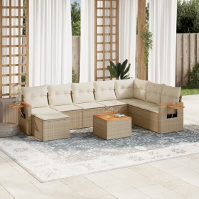 Set de sofás de jardín 9 pzas con cojines ratán sintético beige en Conjuntos de jardín | Comprar online en Foru.es