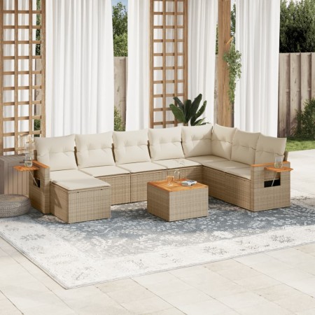 Set de sofás de jardín 9 pzas con cojines ratán sintético beige en Conjuntos de jardín | Comprar online en Foru.es