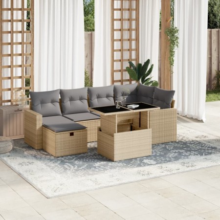 Set sofás de jardín 7 piezas y cojines ratán sintético beige de , Conjuntos de jardín - Ref: Foro24-3274819, Precio: 484,87 €...