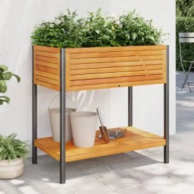 Blumenkasten mit Regal aus massiver Akazie und Stahl 80x45x80 cm von , Töpfe und Pflanzgefäße - Ref: Foro24-367617, Preis: 11...