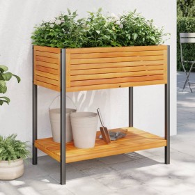 Jardinera con estante madera maciza acacia y acero 80x45x80 cm de , Maceteros y jardineras - Ref: Foro24-367617, Precio: 134,...