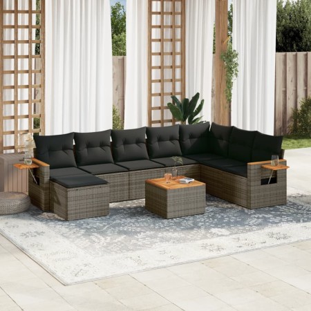 Set de muebles de jardín 9 pzas y cojines ratán sintético gris en Conjuntos de jardín | Comprar online en Foru.es