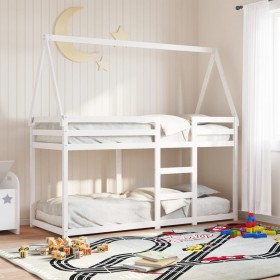 Cama litera con techo madera maciza de pino blanco 90x200 cm de , Camas y somieres - Ref: Foro24-3282080, Precio: 202,49 €, D...