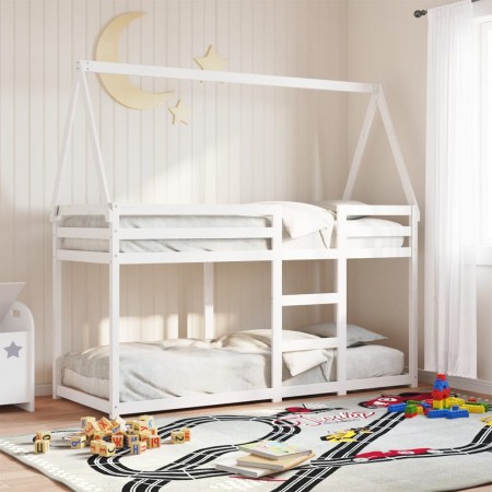 Cama litera con techo madera maciza de pino blanco 90x200 cm de , Camas y somieres - Ref: Foro24-3282080, Precio: 202,49 €, D...