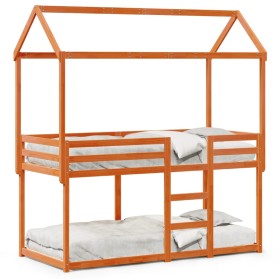 Cama litera con techo madera maciza pino marrón 90x200 cm de , Camas y somieres - Ref: Foro24-3282118, Precio: 243,23 €, Desc...