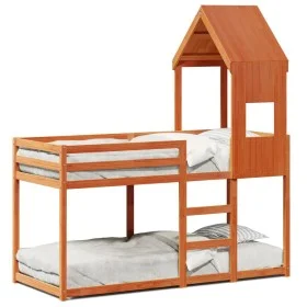 Cama litera con techo madera maciza pino marrón cera 75x190 cm de , Camas y somieres - Ref: Foro24-3282009, Precio: 241,95 €,...