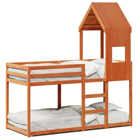 Cama litera con techo madera maciza pino marrón cera 75x190 cm de , Camas y somieres - Ref: Foro24-3282009, Precio: 240,05 €,...