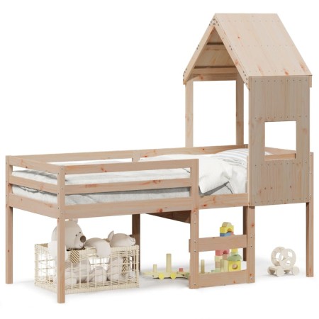 Cama alta con techo madera maciza de pino 90x190 cm de , Camas y somieres - Ref: Foro24-3282016, Precio: 207,33 €, Descuento: %