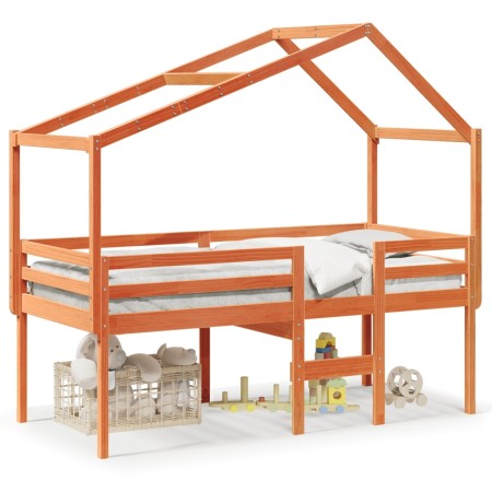 Cama alta con techo madera maciza de pino marrón cera 75x190 cm de , Camas y somieres - Ref: Foro24-3282063, Precio: 209,06 €...