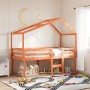 Cama alta con techo madera maciza de pino marrón cera 75x190 cm de , Camas y somieres - Ref: Foro24-3282063, Precio: 209,06 €...