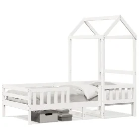 Estructura cama con techo madera maciza pino blanca 90x190 cm de , Camas y somieres - Ref: Foro24-3282166, Precio: 219,99 €, ...