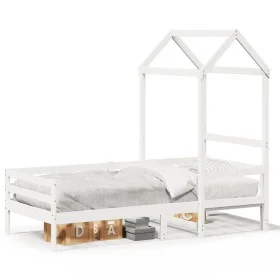 Sofá cama con techo madera maciza de pino blanco 90x200 cm de , Camas y somieres - Ref: Foro24-3282191, Precio: 185,63 €, Des...