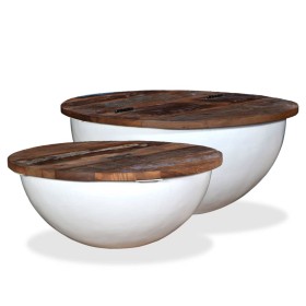 Set mesa de centro forma de bol 2 uds madera reciclada blanco en Mesas de centro | Comprar online en Foru.es