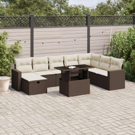 Set de sofás de jardín 9 pzas y cojines ratán sintético marrón de , Conjuntos de jardín - Ref: Foro24-3274873, Precio: 621,40...
