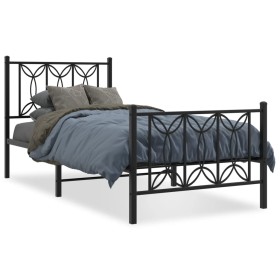 Estructura de cama con cabecero y estribo metal negro 75x190 cm de , Camas y somieres - Ref: Foro24-376136, Precio: 80,68 €, ...